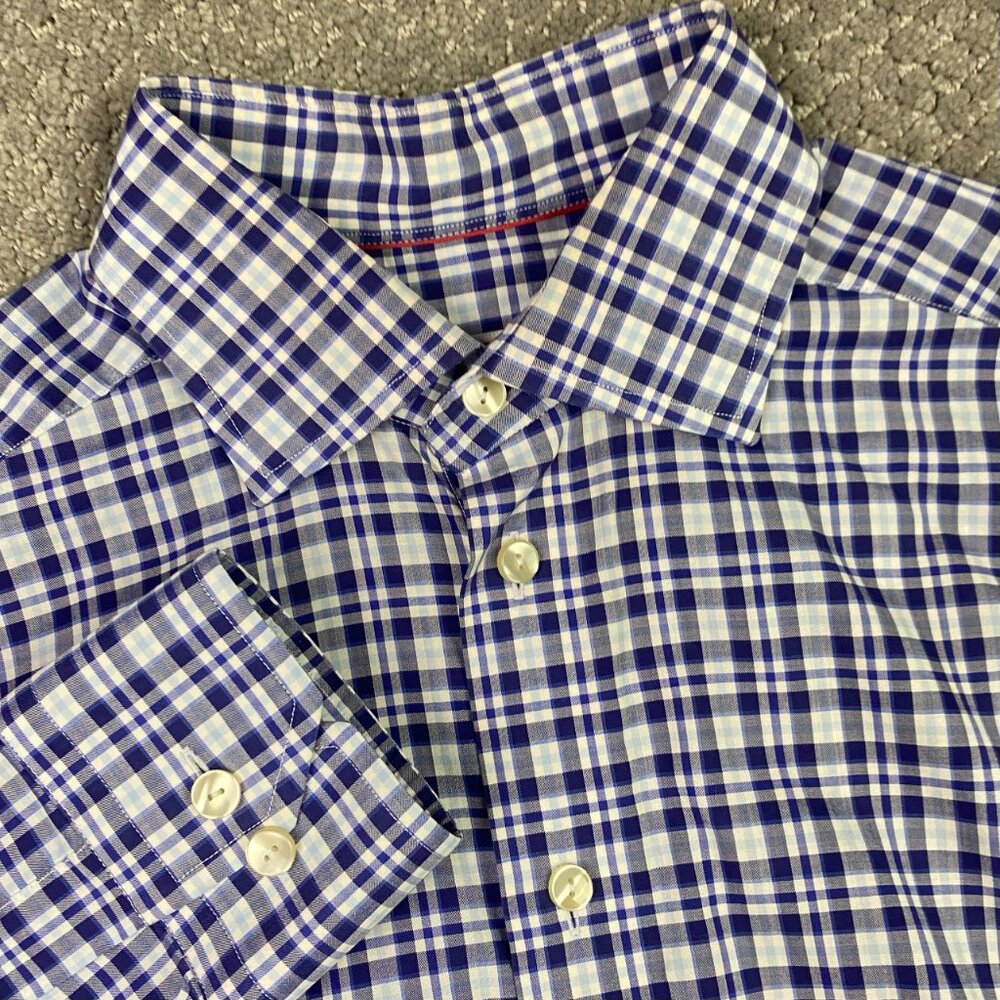 Eton Contemporary Fit Shirt Men's 39 15.5 Blue White Check Plaid Button Up Down